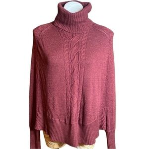 Anthropologie Sabine cashmere blend burgundy wine turtleneck Poncho sweater sz S
